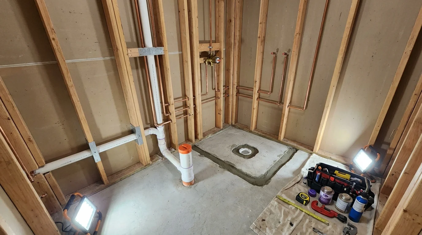 Bathroom rough-in plumbing during remodel by Johns Plumbing LLC in Merritt Island