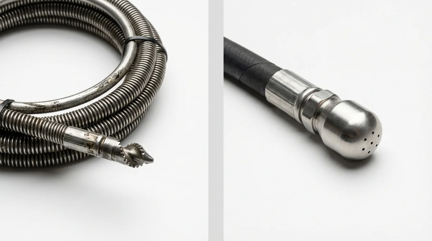 Drain snake cable and hydro jetting nozzle used for drain cleaning in Merritt Island, FL